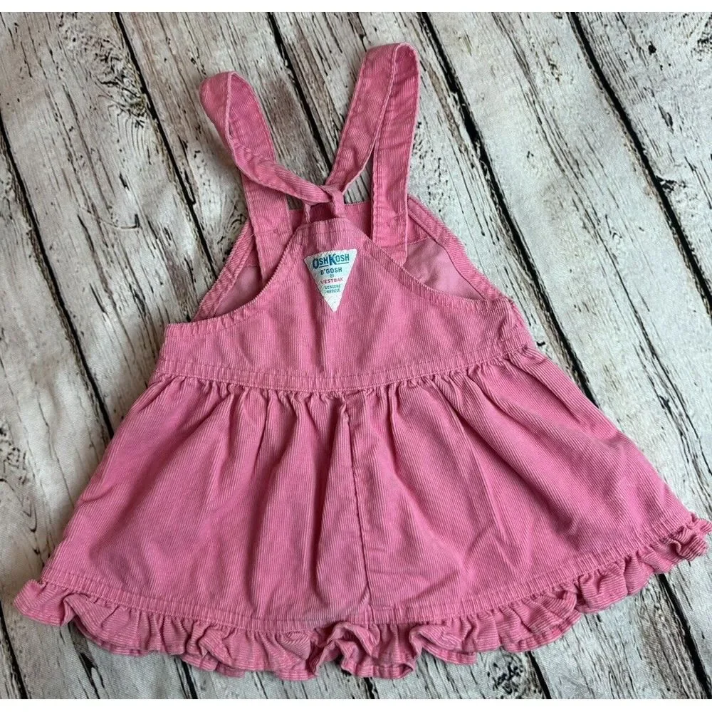 VTG Oshkosh B 'Gosh Pink‎ Corduroy Vestbak Overall Dress Jumper 18 Months Ruffle